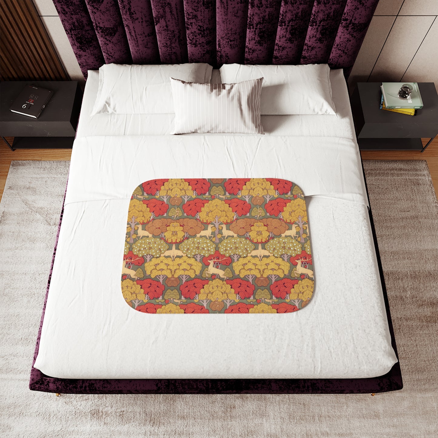 Cozy Sherpa Blanket in Two Warm Colors | Woodland Deer