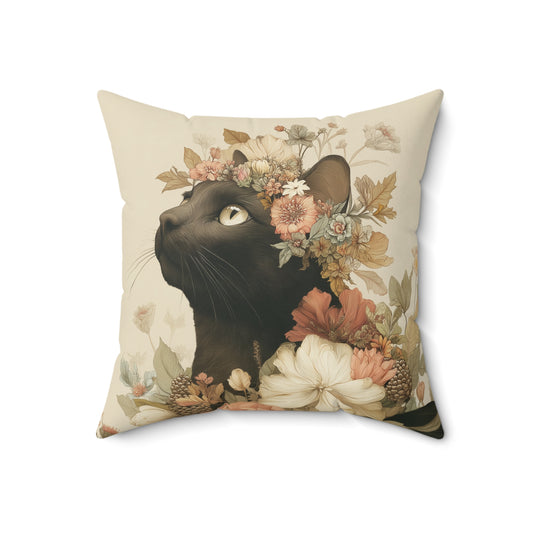 Animal Print Pillow | Black Cat with a Garland
