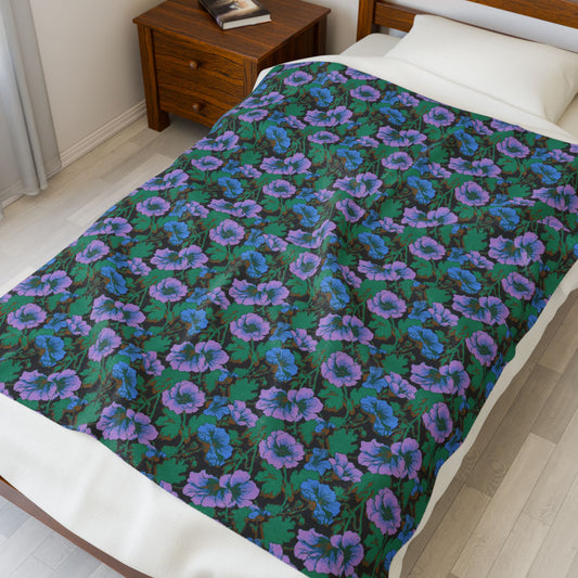 Floral Velveteen Blanket | Retro Hollyhock