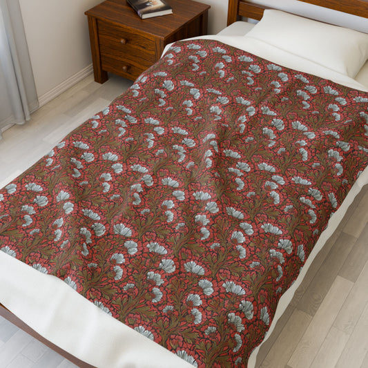 Cozy Floral Velveteen Plush Blanket | Desert Coral