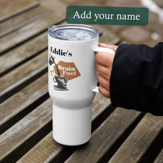 Personalizable Travel mug with a handle | Brain Fuel Brown
