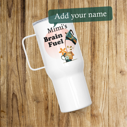 Personalizable Travel mug with a handle | Brain Fuel Pink